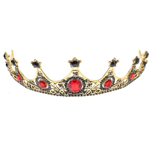 Veemoon Barock Stil Brautkrone mit Großen Roten Strasssteinen Funkelndes Haarschmuck Accessoire für Hochzeit Geburtstag Party und Bühnenauftritte Eleganter Kopfschmuck für Frauen von Veemoon