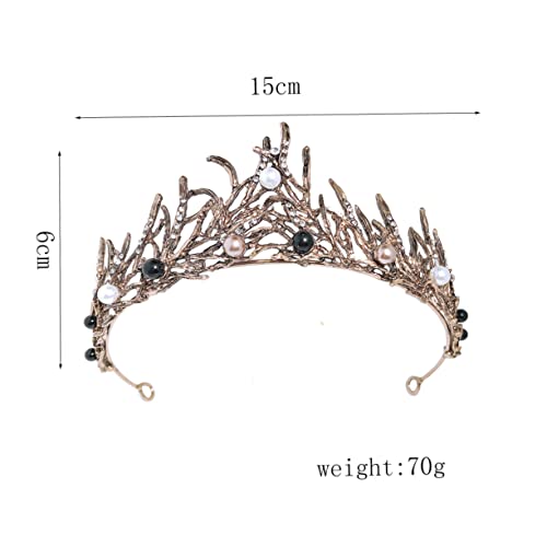 Veemoon Barock Vintage Braut Tiara mit Perlen Luxuriöse Schwarze Hochzeitskrone für Damen und Mädchen Geburtstags Haaraccessoire Festliches Haarschmuck für Hochzeit und Feier von Veemoon