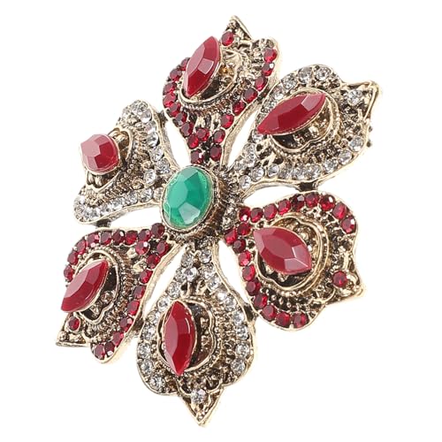 Veemoon Barocke Blumenbrosche für Damen Anstecknadel mit Sechstrachigem Lotusmotiv Gold Rot Perfektes Accessoire für Weihnachten Jubiläen und Festliche Anlässe von Veemoon