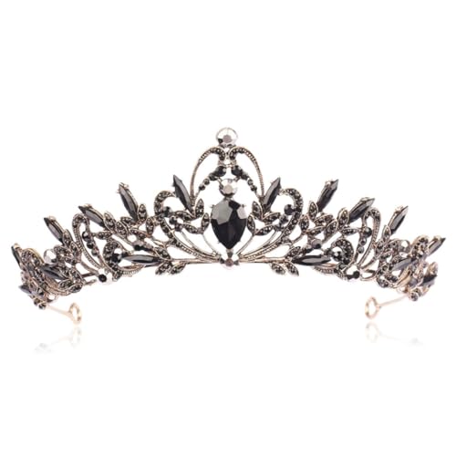 Veemoon Barocke Braut Tiara mit Schwarzen Strasssteinen Leichter Komfortabler Kopfschmuck für Hochzeit Verlobung und Festliche Anlässe Einfaches Design Langlebige Verarbeitung Eleganter von Veemoon