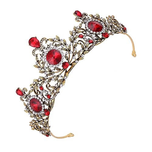 Veemoon Barocke Brautkrone mit Roten Kristallen Legierte Blattverzierung Strassbesetzte Tiara Eleganter Haarschmuck für Damen bei Hochzeit Verlobung und Festlichen Anlässen von Veemoon