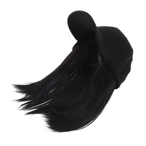 Veemoon Baseballkappe Mit Haarperücke Für Damen Schwarz Verstellbar Vintage-design Für Partys Und Tägliche Nutzung von Veemoon