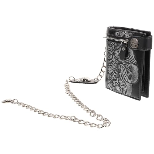 Veemoon Unisex Punk Leder Geldbörse Mit Kette Gothic Stil Skull Portemonnaie Für Alltag Leicht Langlebig Mit Reißverschluss Für Karten Und Geld Für Unterwegs von Veemoon