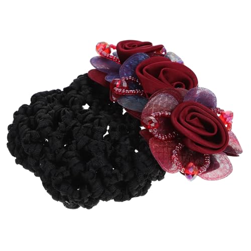 Veemoon Blumen Haarnetz Dutt Abdeckung für Frauen Eleganter Haarspangen clip mit Blüten Geeignet für Balletttänzer Stewardessen und Alltag Rotes Robustes Netz Klassischer Haarschmuck von Veemoon