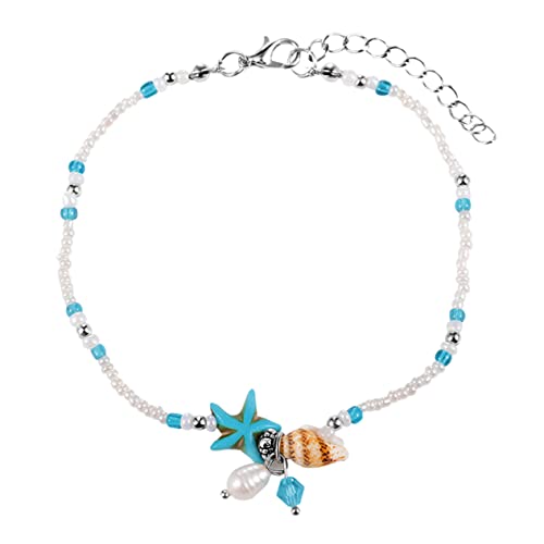 Veemoon Fußkettchen Im Ethno-stil Fußschmuck Aus Hochwertigem Material Handgefertigte Knöchelkette Mit Muschel-design Blauer Fußkettchen Für Mode Und Täglichen Gebrauch von Veemoon