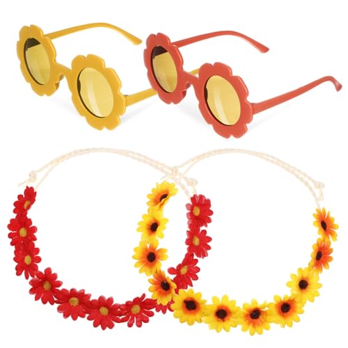 Veemoon Boho Sonnenblumenkranz Stirnband mit Sonnenbrille Leichtes Vielseitiges Blumenzubehör für Frauen Bequemes Festival Hochzeitsaccessoire Gelb orange Blütenkopfband von Veemoon