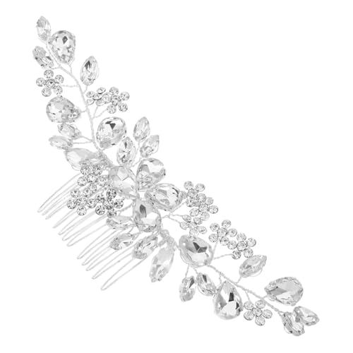 Veemoon Braut Haarkamm Silber mit Strasssteinen Blüten Design Haarnadel Haar Schmuck Accessoire für Hochzeit Braut Damen und Blumenmädchen von Veemoon