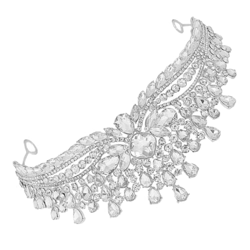 Veemoon Braut Tiara Krone mit Funkelnden Strasssteinen Stabiles Design Vielseitiges Haarschmuck Accessoire für Hochzeit Party Fotoshooting und Festliche Anlässe Silberfarben von Veemoon