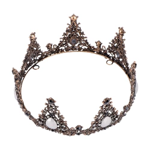 Veemoon Braut Tiara Schwarz Rundkrone Hochzeit Haarschmuck Stirnband Accessoire für Braut Bankett Party Festliche Anlässe von Veemoon