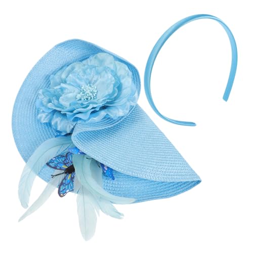 Veemoon Brauthut Kopfschmuck für die Braut geblümter Hut Schmetterling Banketthut für Frauen Hochzeit Stirnband Haarschmuck für die Braut frauen kopfschmuck Stoff Sky-blue von Veemoon