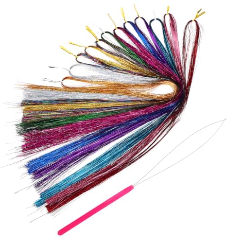 Veemoon Bunte Haarverlängerung Farben Glitzersträhnen mit Häkelnadel für Mädchen Party Cosplay Haarschmuck Zöpfe Einfache Anwendung und Abnahme von Veemoon