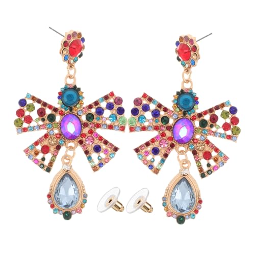 Veemoon Bunte Kristallohrringe Metall Ohrhänger mit Strassbesatz Damen Vintage Schleifenohrringe Elegant und Leicht für Party und Hochzeit Geeignet von Veemoon