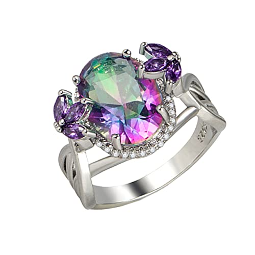 Veemoon Bunter Zirkonring für Damen Eleganter Fingerring mit Funkelnden Rhinestones für Partys Besondere Anlässe Modeschmuck in Platinfarbe von Veemoon