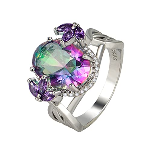 Veemoon Bunter Zirkonring für Frauen Eleganter Fingerring Hochwertigem Material für Partys Besondere Anlässe Anpassbar an Verschiedene Fingergrößen Funkelt von Veemoon