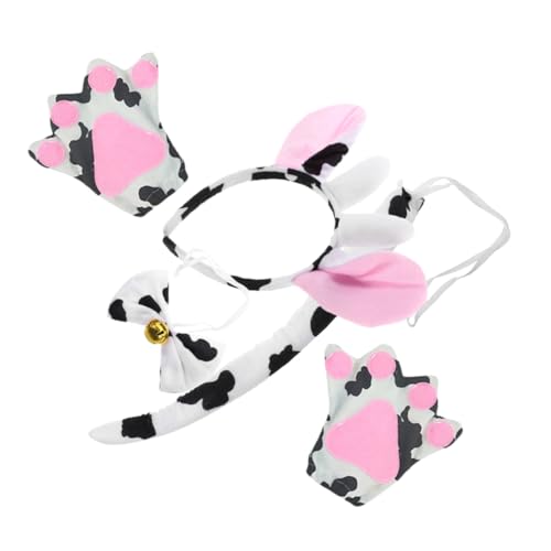 Veemoon Cow Kopfband Set mit Hörnern Schleife und Glocke Weiches Stirnband und Handschuhe für Cosplay Bühnenauftritte Karneval Geburtstag Vielseitige Tierkostüm Accessoires von Veemoon