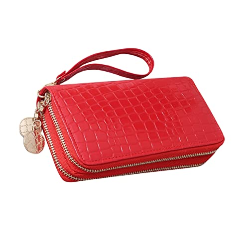 Veemoon Portable Pu Leather Zipper Wallet Für Damen Großer Kapazität Langer Geldbeutel Mit Reißverschluss Rot Für Geld Karten Münzen Und von Veemoon