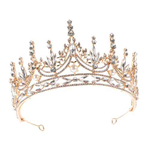 Veemoon Damen Tiara Krone mit Strass und Perlen Goldfarbene Braut Haarreif für Hochzeit Festlicher Kopfschmuck Stabil und Leicht für Langes Tragen Geeignet für Braut und Besondere Anlässe von Veemoon