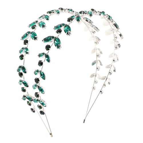 Veemoon Doppelreihiges Grünes Haarband mit Blattdesign Braut Haarschmuck mit Funkelnden Strasssteinen Eleganter Mehrlagiger Haarschmuck für Hochzeit Geburtstag Party Damen und Mädchen von Veemoon