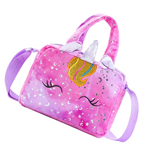 Veemoon Einhorn Einzelne Hand Handtaschen Für Kleine Mädchen Einhorn-plüschtasche Kawaii Geldbörse Süße Umhängetasche Für Mädchen Flanell Kind Violett Eine Schulter Plüsch Rucksack von Veemoon