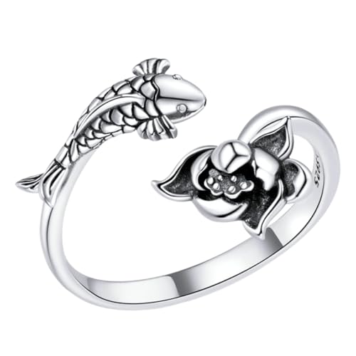 Veemoon Lotusring Für Frauen Offener Verstellbarer Fischring Modisch Damen Fingerring Kleidung Zubehör von Veemoon