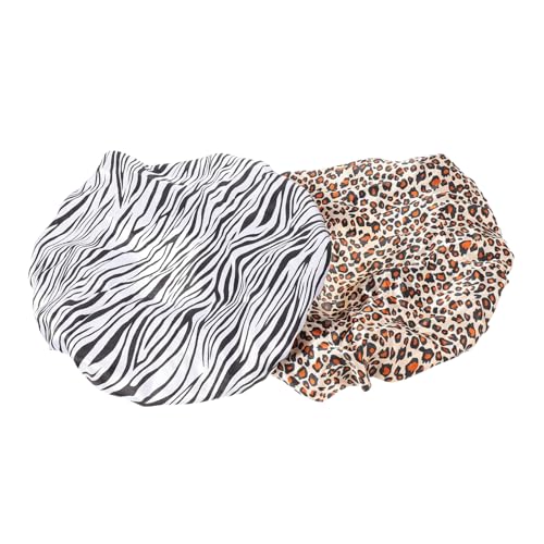 Veemoon Elastische Haarkappe für Damen Satin Schlafmütze mit Spitze Bequem und Praktisch Schützt Langes und Lockiges Haar Zebra Goldener Leopard für Nacht Make Up und Alltag von Veemoon