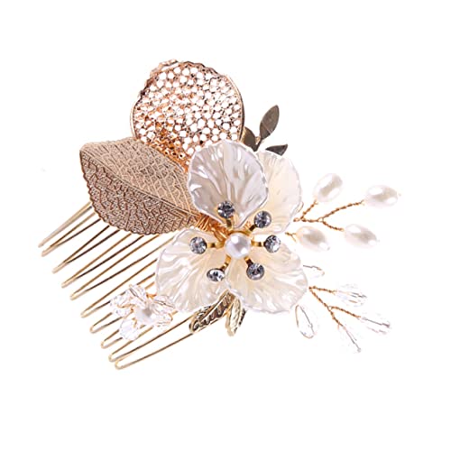Veemoon Eleganter Goldfarbener Haarkamm mit Künstlichen Perlen und Funkelnden Strasssteinen Brautschmuck für Hochzeit Verstellbarer Haarschmuck für Braut und Besondere Anlässe von Veemoon