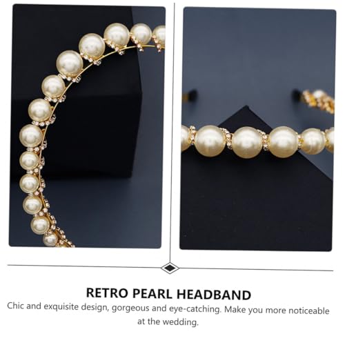 Veemoon Eleganter Perlen haarreif Damen Kopfschmuck für Hochzeit Party Alltag Damen und Mädchen Schmuck Geschenk Goldfarbener Stirnband mit Feinem Glanz und Langlebiger Farbgebung von Veemoon