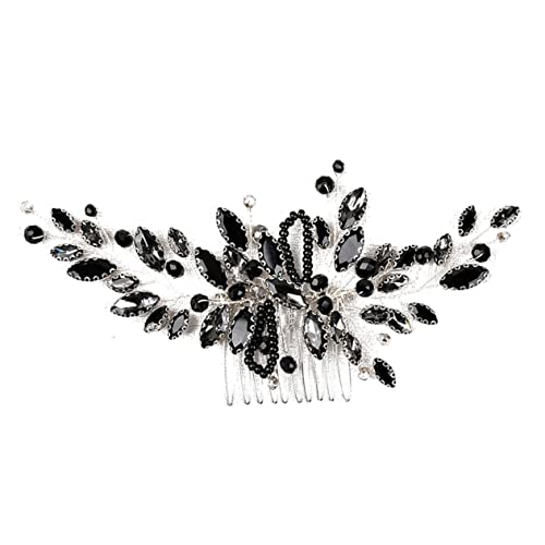 Veemoon Eleganter Schwarzer Glaskrallen Haarkamm mit Strasssteinen Handgefertigter Brautschmuck Leichtes Hochzeits Haaraccessoire für Bräute und Brautjungfern Dekoratives Kopfstück für von Veemoon