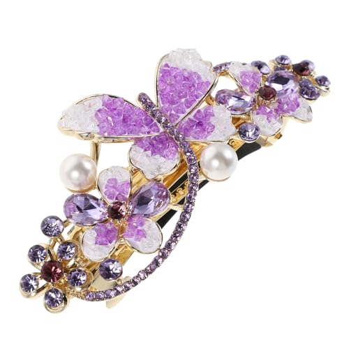 Veemoon Eleganter Strass Haarclip Schmetterling mit Blumenmotiv Großer Ponytail Halter Federnder Haarklammer für Damen Glitzernde Haarspange für Festliche Anlässe und Alltag von Veemoon