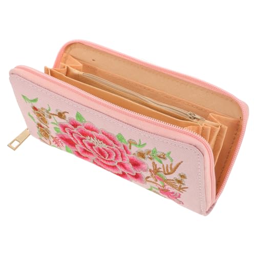 Veemoon Ethnischer Damen Geldbeutel mit Blumenstickerei Langlebiger Reißverschluss und Geräumigem Design für Reisen und Täglichen Gebrauch Rosa von Veemoon