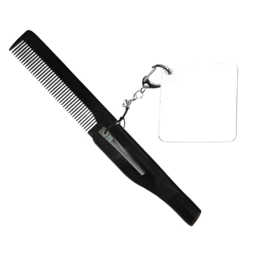 Veemoon Faltbarer Taschenkamm mit Feinen Zähnen und Schlüsselanhänger Herren Reise klappkamm mit Praktischem Acryl spiegel Kompakt Robust und Platzsparend für Bart und Haare von Veemoon
