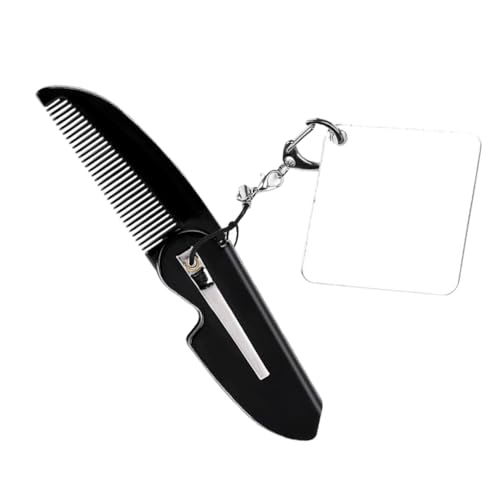 Veemoon Faltbarer Taschenkamm mit Schlüsselanhänger und Quadratischem Spiegel für Herren Kompakt Langlebig Faltbar als Bart Reise kamm Leicht und Platzsparend Robustes Material von Veemoon