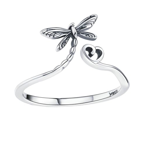 Veemoon Silber Offener Ring Mit Libellenmotiv Damenschmuck Fingerschmuck Bequeme Trageform Selbst Anpassbare Tolles Party Und Tanzaccessoire von Veemoon