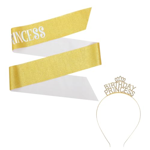 Veemoon Geburtstagskrone und Schärpe Set für Damen Prinzessin Stirnband mit Strasssteinen Geburtstagsdekor Teiliges Accessoire für Party Kostüm von Veemoon