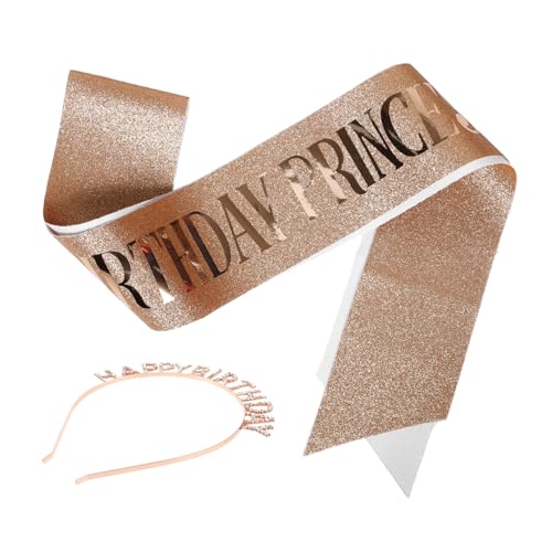 Veemoon Geburtstagsschärpe mit Verstellbarem Gürtel und Strahlender Strasskrone Roségoldene Prinzessin Party deko für Mädchen Komfortables Polyester metall accessoire Vielseitig als von Veemoon