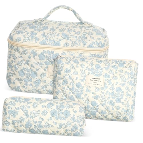 Veemoon Makeup Organizer Tragbare Kosmetiktasche Für Damen Gesteppt Mit Blumenmuster Vielseitig Für Reisen Und Alltag Leichte Und Stilvolle Aufbewahrungslösung von Veemoon