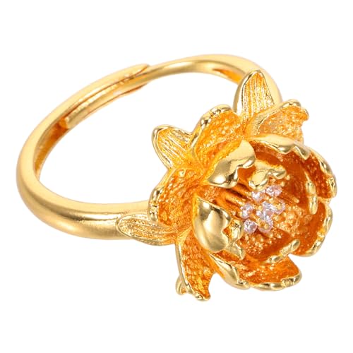 Veemoon Ringe Für Damen Aus Kupfer Im Vintage-stil Verstellbarer Blumenring Mit Lotusblüten-design Offener Ring Für Verschiedene Anlässe Und Outfits von Veemoon