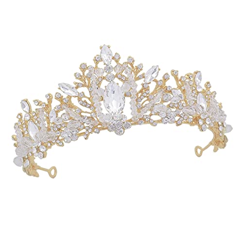 Veemoon Goldene Brautkrone Haarschmuck mit Strasssteinen Handgefertigtes Diadem für Hochzeit Party und Festliche Anlässe Bequemes Stirnband für Damen und Mädchen von Veemoon