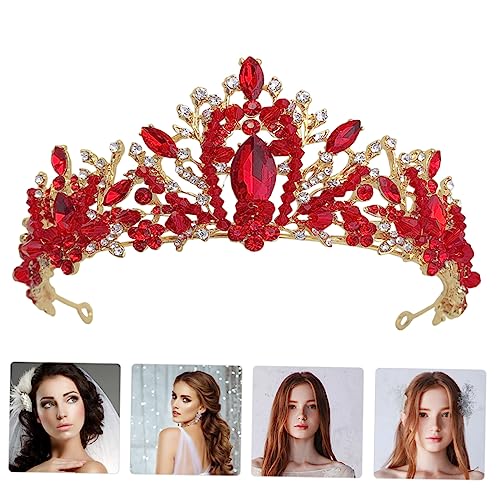 Veemoon Goldfarbene Brautkrone mit Roten Kristallen Handgefertigtes Braut Haarband Funkelndes Hochzeits Accessoire für Damen und Brautjungfern Komfortabel und Robust Festliche von Veemoon