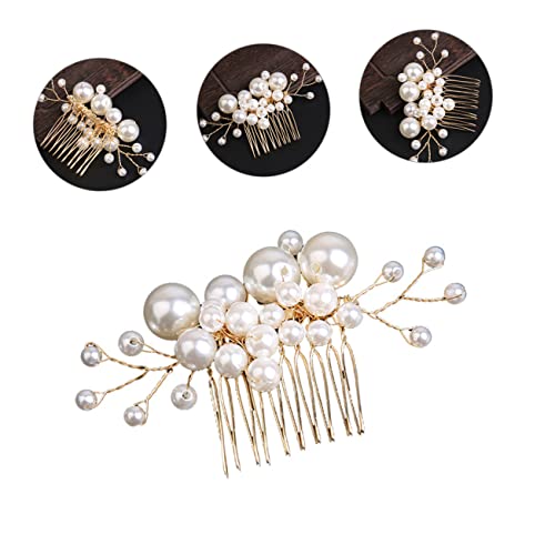 Veemoon Goldfarbener Perlen Haarkamm Brautschmuck Handgefertigtes Haaraccessoire für Frauen und Mädchen Hochzeitsfrisur Seitenkamm Hautfreundlich und Sicher Haltend Eleganter Kopfschmuck von Veemoon