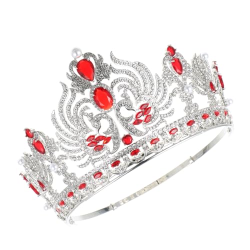 Veemoon Große Barock Brautkrone mit Roten Zirkonia Einstellbare Damen Tiara für Hochzeit Party Bühne Edle Haarschmuck Dekoration Verziert mit Silbernem und Funkelnden von Veemoon