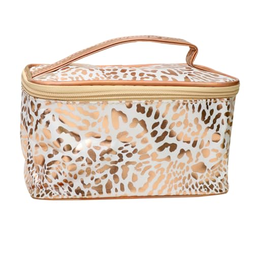 Veemoon Große Kosmetiktasche Leopard Muster Goldfarbenes Kasten Design Reise Make up Organizer Damen Handtasche mit Reißverschluss für Alltag und Camping von Veemoon