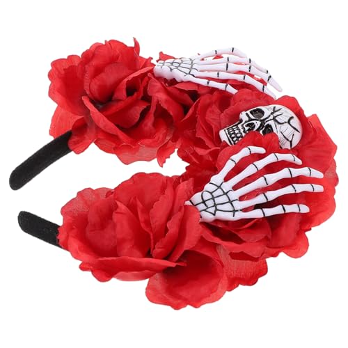 Veemoon Gruseliges Stirnband Mit Skeletthand-design Rotes Blumen Halloween-haarband Für Kostümpartys Und Festivals Vielseitiger Blumen-kopfschmuck Für Damen von Veemoon