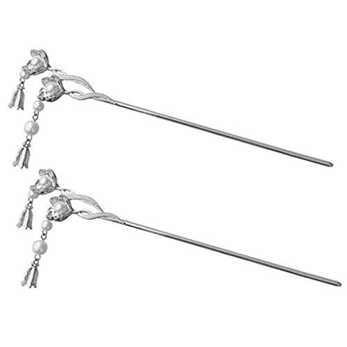 Veemoon Haarschmuck Haarstab 2er Set Aus Kristall Mit Vintage Perlen Und Quasten Für Stilvolles Haarstyling - Ideal Für Mädchen Und Damen - Farbe Silber von Veemoon