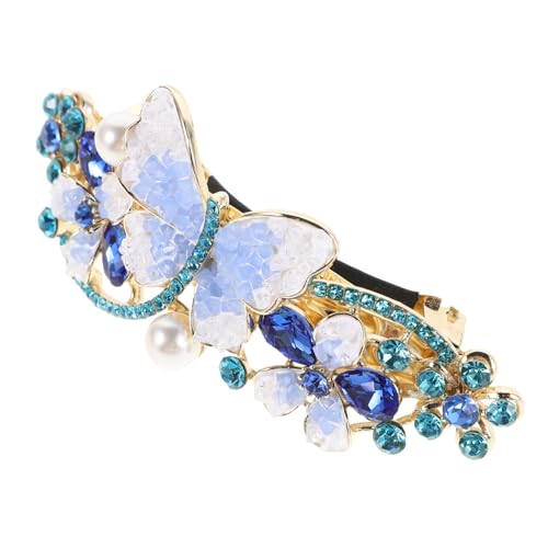 Veemoon Haarspange mit Schmetterling und Blume Französischer Federverschluss Glänzender Ponytail Halter Vielseitiger Haarschmuck für Damen Retro Stil Zuverlässiger Federmechanismus von Veemoon