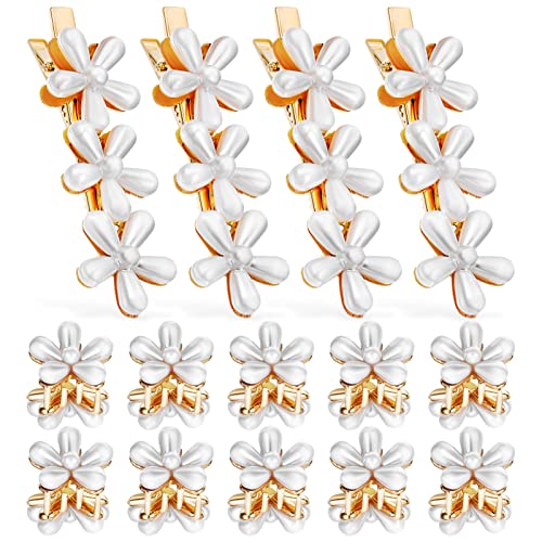 Veemoon Haarspangen mit Kunstperlen Blumen Design 14 Stück Kleine Krallenklammern für Damen und Mädchen Haar Accessoires für Haarstyling von Veemoon