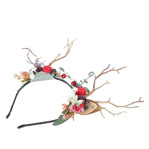 Veemoon Halloween Haarreif mit Realistischen Geweih und Beeren Modisches Stirnband für Damen Haarschmuck für Halloween Partys Cosplay und Festliche Anlässe Auffälliges Accessoire für von Veemoon