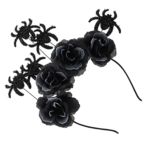Veemoon Halloween Haarreif mit Schwarzem Grauem Rosen Spinnen Design Auffälliges Party Haarband für Kostüm Cosplay Karneval und Festliche Anlässe Geeignet für Halloween und Themenpartys von Veemoon