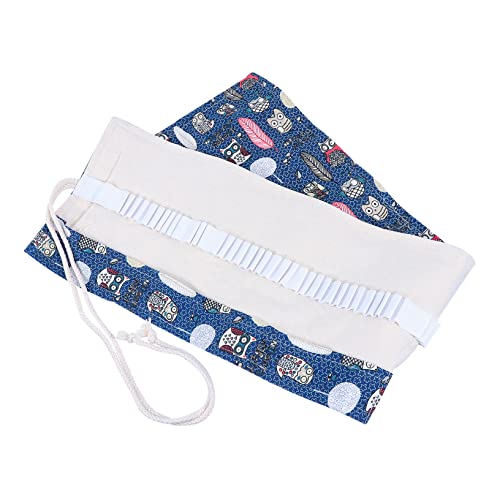 Veemoon Handgefertigte Federmappe mit Eulenmotiv Canvas Stifterolle Langlebig Elastische Halterung Leicht als Organizer für Schüler und Künstler von Veemoon