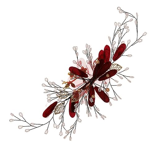 Veemoon Handgefertigte Rote Blumen Haarspange Braut Haarschmuck Hochzeit Party Styling Zubehör für Damen Vielseitig und Elegant Passend zu Hochzeitskleid und Alltagslook von Veemoon